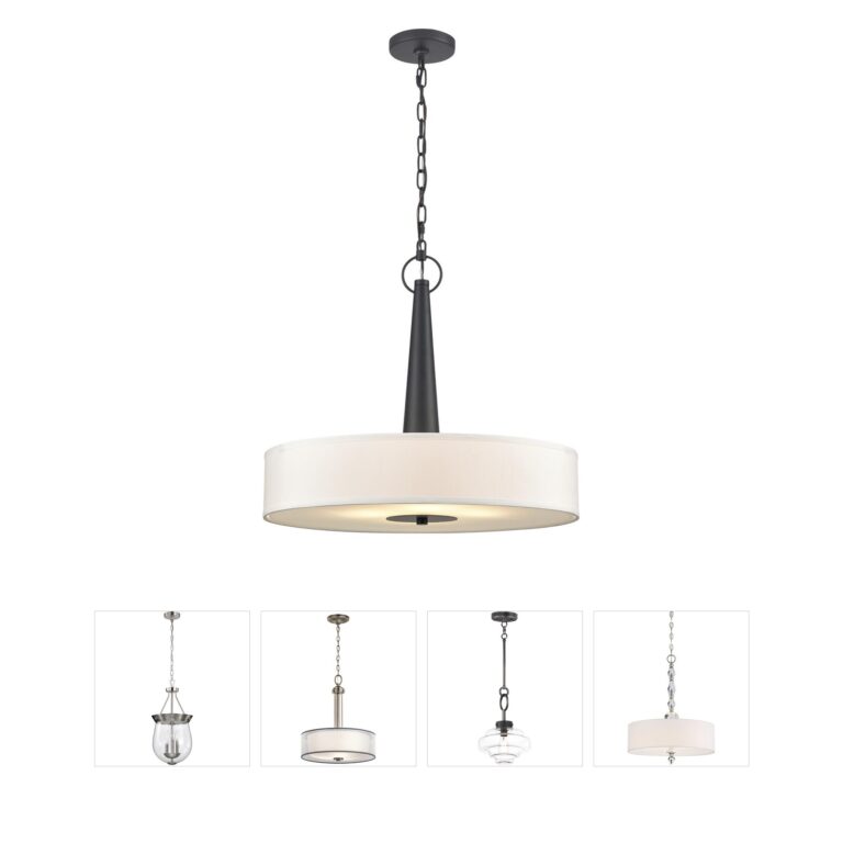 Atlas Lighting & Home Leo 22-Inch Matte Black 4-Light Fabric Drum Pendant