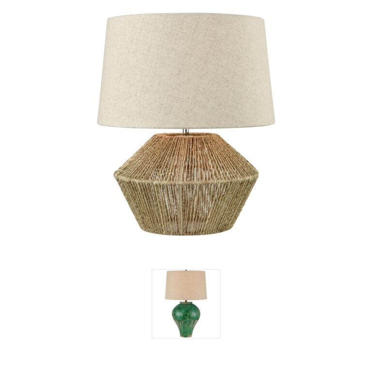 Atlas Lighting & Home Vavda Natural Rope Table Lamp with Sand Linen Shade
