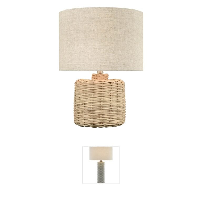 Atlas Lighting & Home Roscoe Rattan Table Lamp with Sand Linen Shade