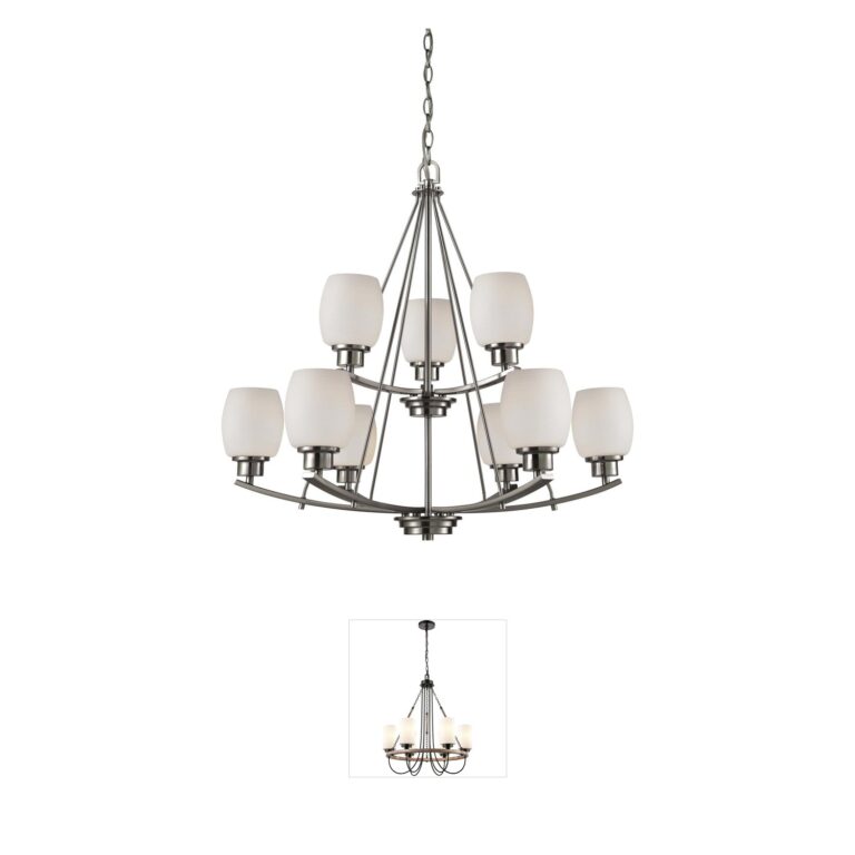 Atlas Lighting & Home Casual Mission 9-Light Brushed Nickel Chandelier with Alabaster Glass