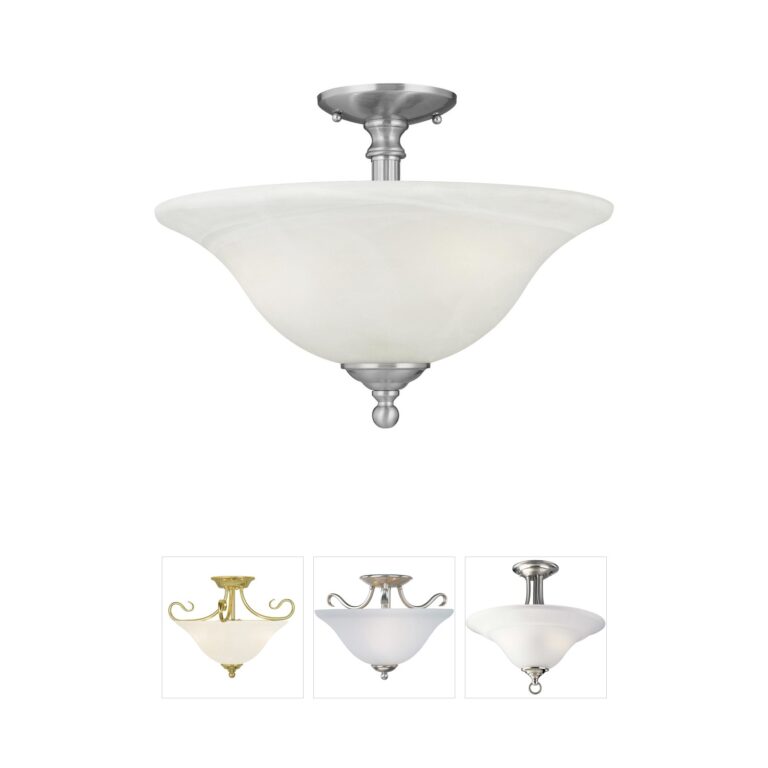 Atlas Lighting & Home Riva 16-Inch Brushed Nickel Semi-Flush Mount with Alabaster Glass