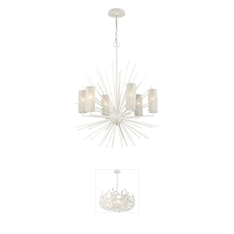 Atlas Lighting & Home Sea Urchin White Coral 6-Light Chandelier with Scavo Glass