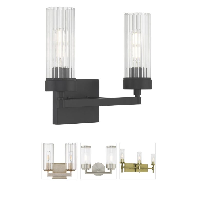 Atlas Lighting & Home Lida 2-Light Matte Black Fluted Glass Vanity Light