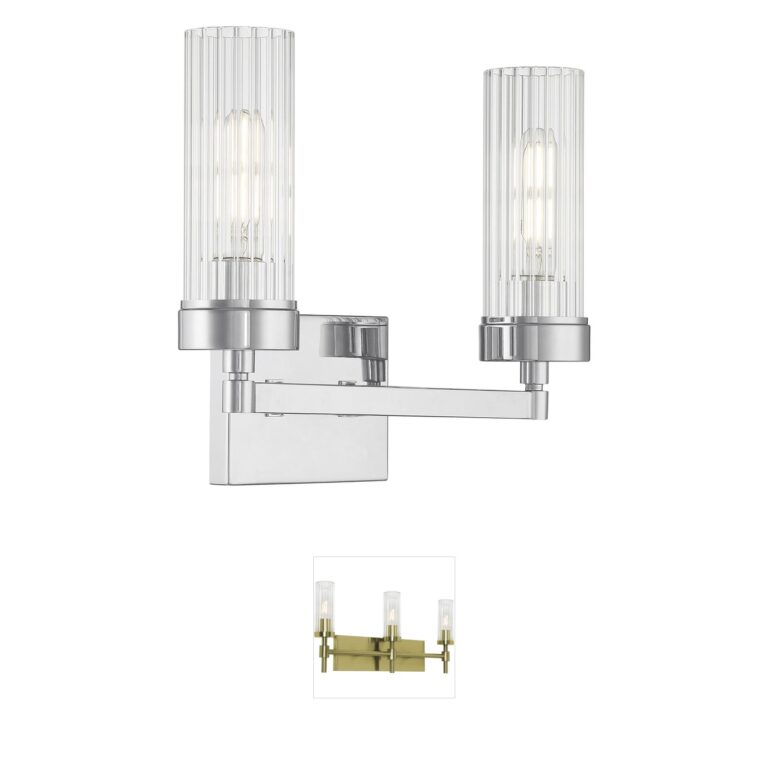 Atlas Lighting & Home Lida 2-Light Chrome Vanity Light with Fluted Glass