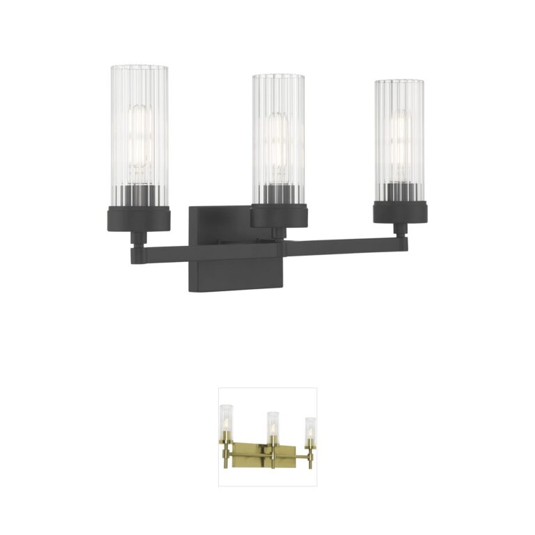 Atlas Lighting & Home Lida 3-Light Matte Black Vanity with Fluted Glass