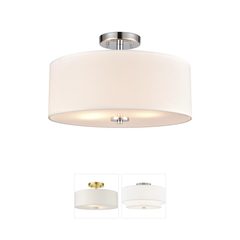 Atlas Lighting & Home Oak Valley 16-Inch Chrome Semi-Flush Mount with White Fabric Shade