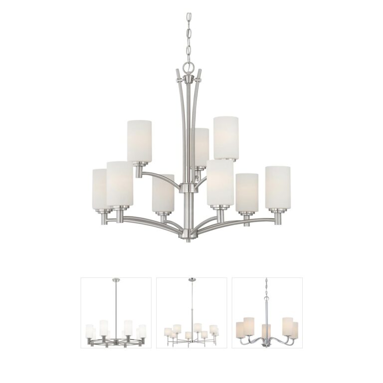 Atlas Lighting & Home Pittman 9-Light Brushed Nickel Chandelier with Frosted Glass
