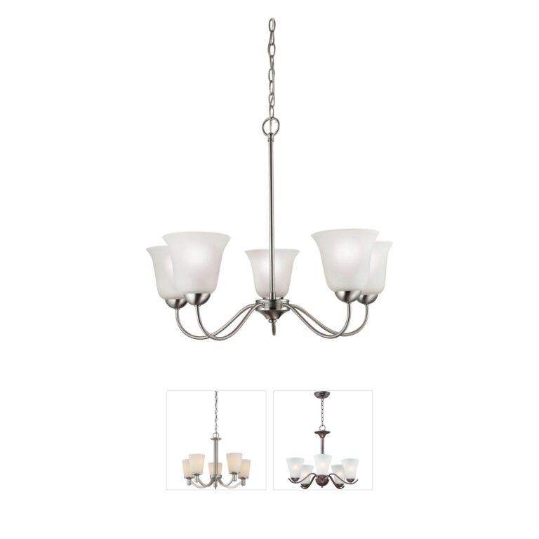 Atlas Lighting & Home Conway 5-Light Brushed Nickel Chandelier with White Glass Shades