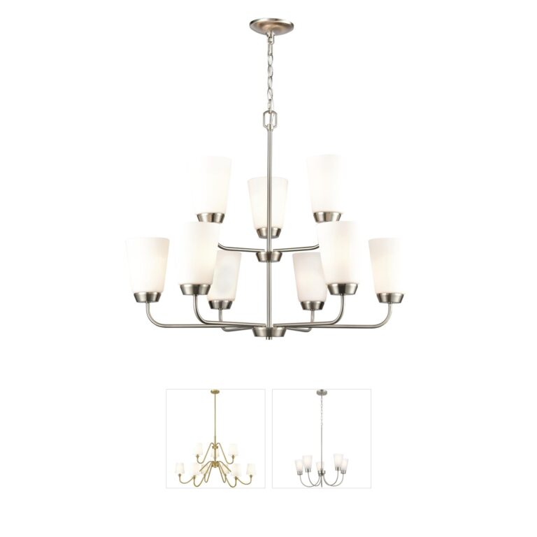 Atlas Lighting & Home Winslow 9-Light Brushed Nickel and Frosted Glass Chandelier
