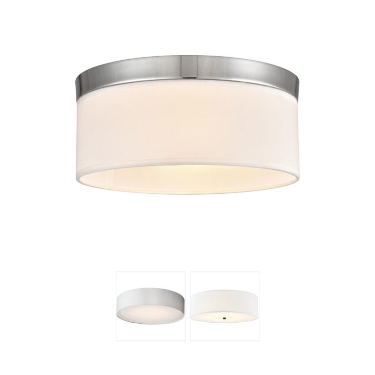 Atlas Lighting & Home Oak Valley 12-Inch Chrome Flush Mount with White Fabric Shade