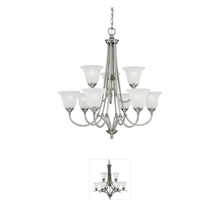 Atlas Lighting & Home Harmony 9-Light Satin Pewter Chandelier with White Glass