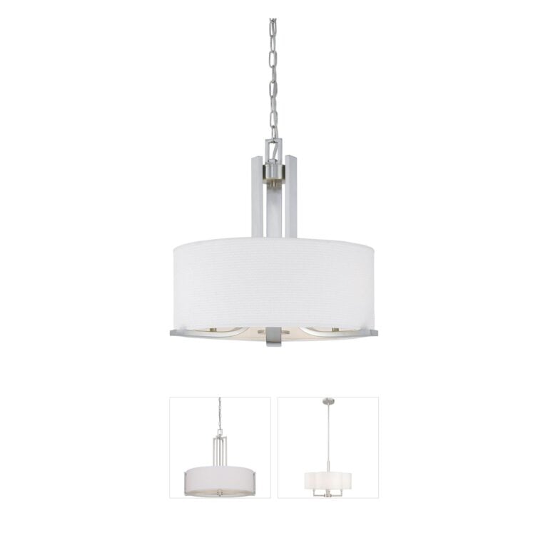Atlas Lighting & Home Pendenza Brushed Nickel Chandelier with Fabric Shade