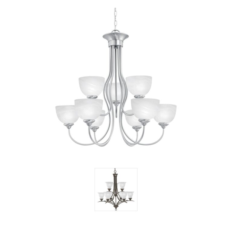 Atlas Lighting & Home Tahoe Brushed Nickel 9-Light Steel Chandelier with Frosted Glass