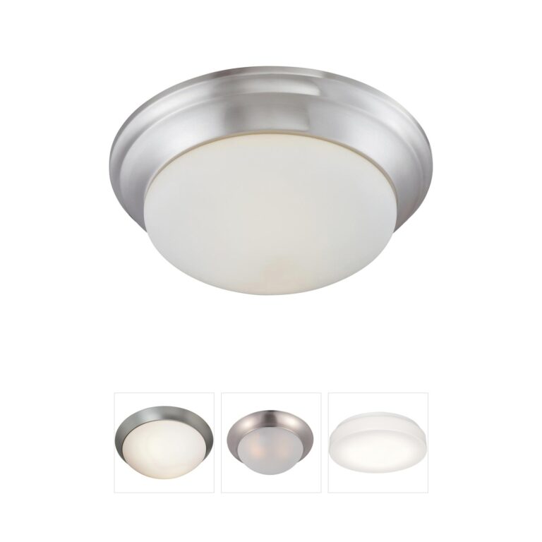 Atlas Lighting & Home Fluor 15-Inch Brushed Nickel and White Glass Flush Mount