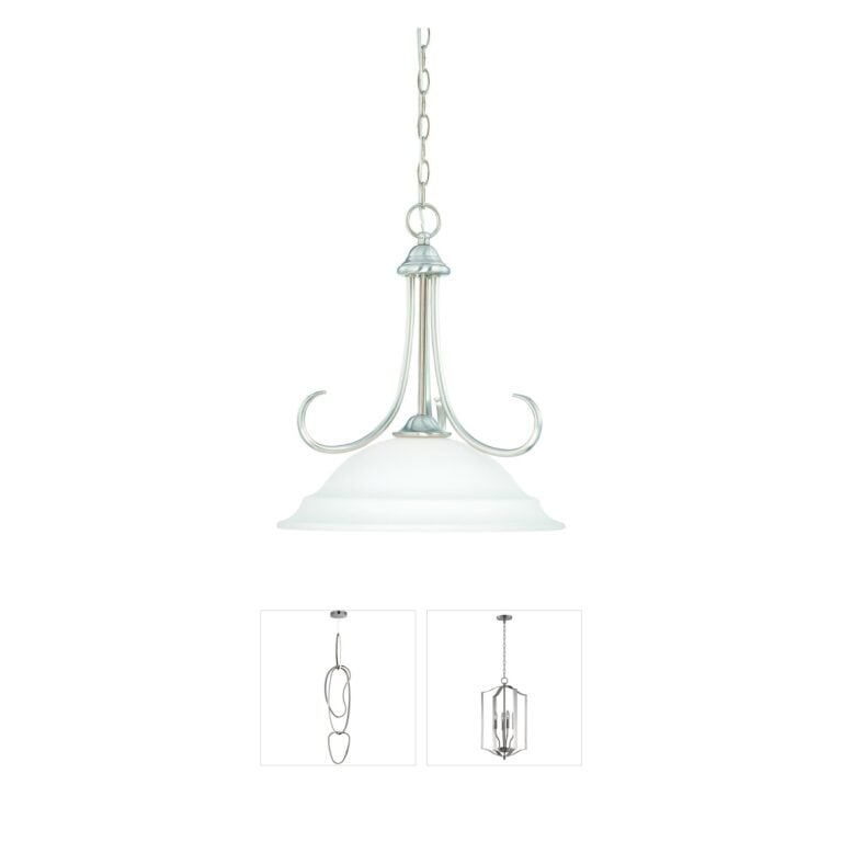 Atlas Lighting & Home Bella 16-Inch Brushed Nickel Bell Pendant with White Glass