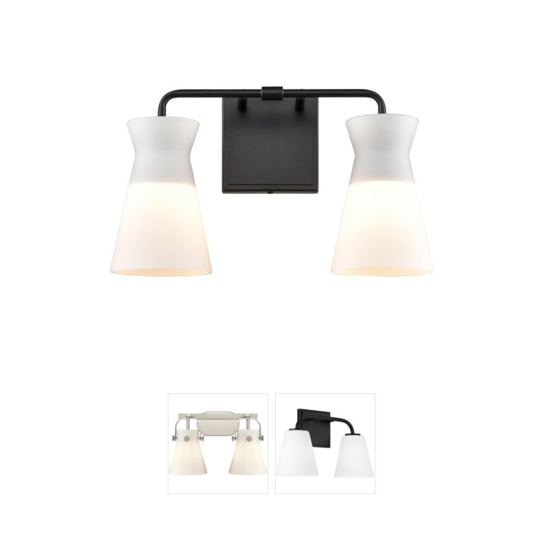 Atlas Lighting & Home Brookville 2-Light Matte Black Opal Glass Vanity Light