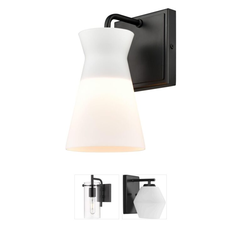 Atlas Lighting & Home Brookville 1-Light Matte Black Sconce with Opal White Glass