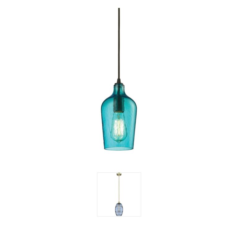 Atlas Lighting & Home Hammered Glass Aqua Mini Pendant in Oil Rubbed Bronze