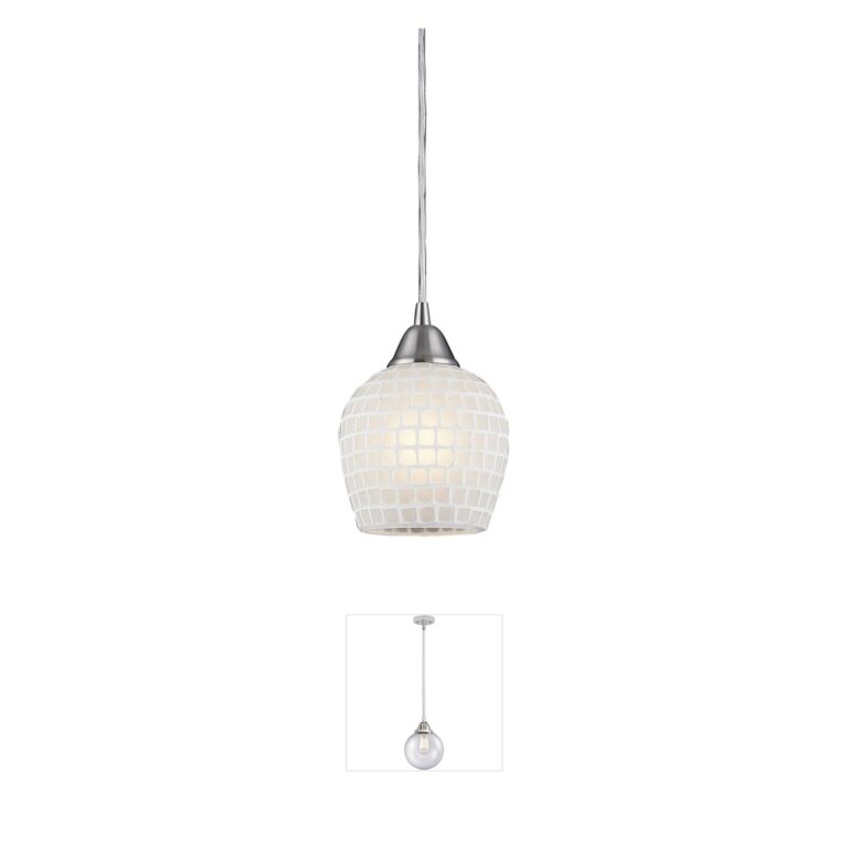 Atlas Lighting & Home Fusion 5-Inch Satin Nickel Mini Pendant with White Mosaic Glass