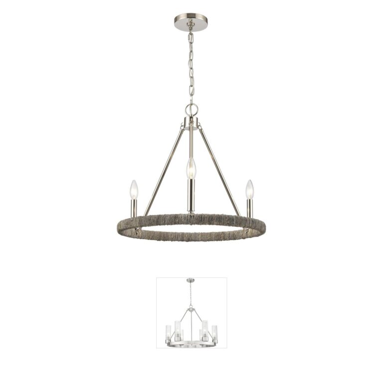 Atlas Lighting & Home Abaca 3-Light Polished Nickel and Rope Chandelier