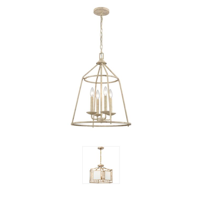 Atlas Lighting & Home Ellisville 4-Light Antique Cream Steel Square Chandelier