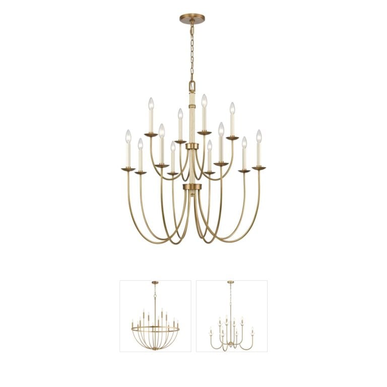 Atlas Lighting & Home Neville 12-Light Natural Brass & Wood Tiered Chandelier