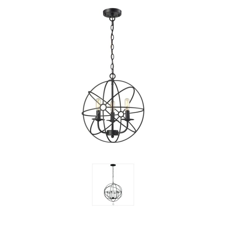 Atlas Lighting & Home Yardley 16-Inch 3-Light Black Metal Chandelier