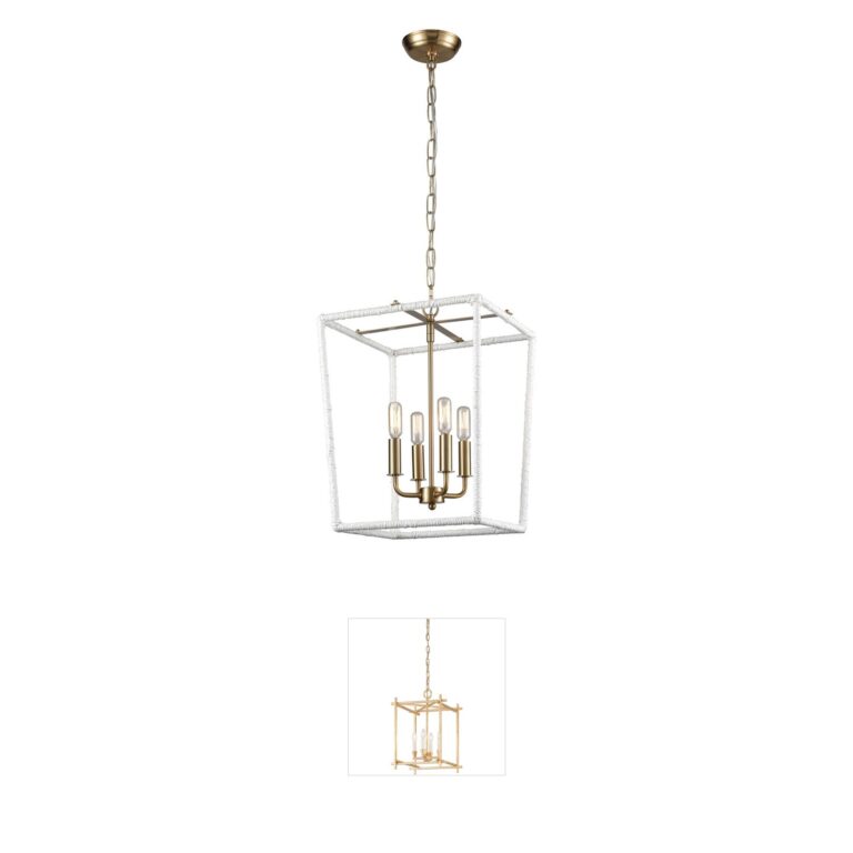 Atlas Lighting & Home Kingdom 14-Inch 4-Light Aged Brass and Paper Cord Pendant