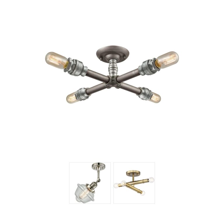Atlas Lighting & Home Cast Iron Pipe 4-Light Weathered Zinc Semi-Flush Mount