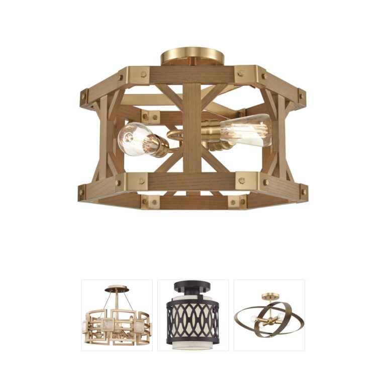 Atlas Lighting & Home Structure Oak & Brass Semi-Flush Mount