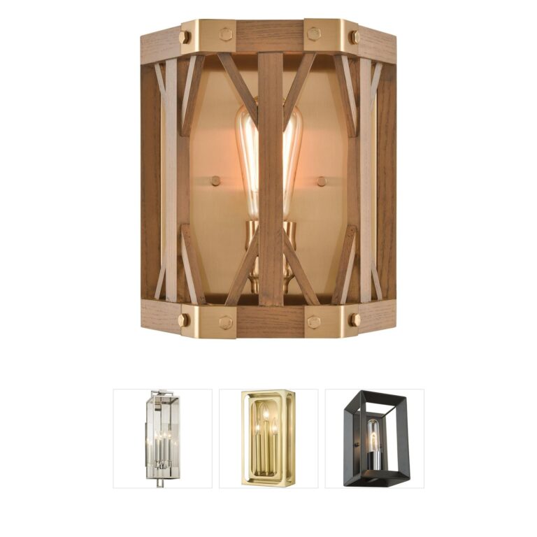 Atlas Lighting & Home Structure Satin Brass & Oak Wall Sconce