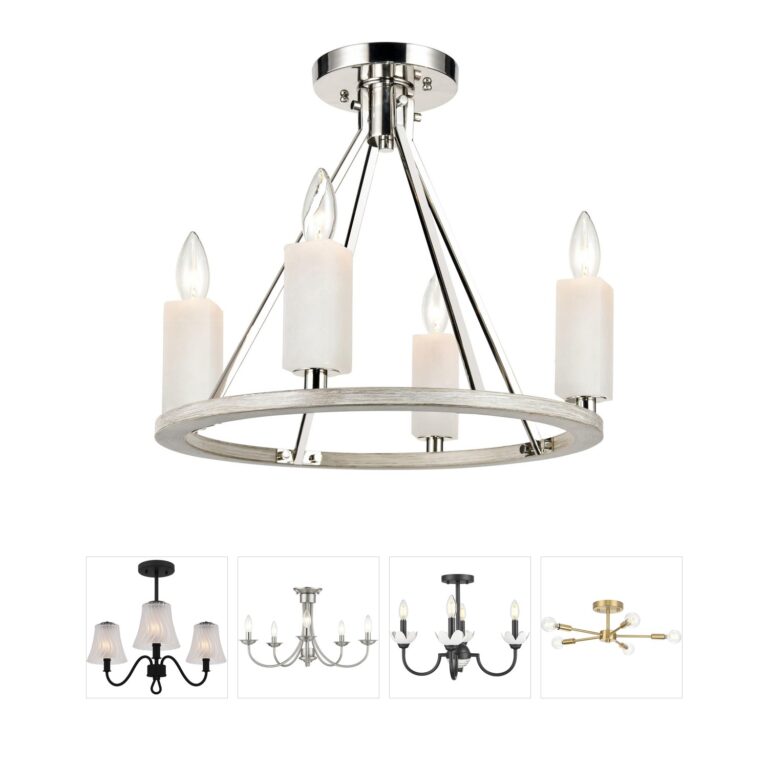 Atlas Lighting & Home White Stone 18-Inch Polished Nickel and Sunbleached Oak Semi-Flush Mount