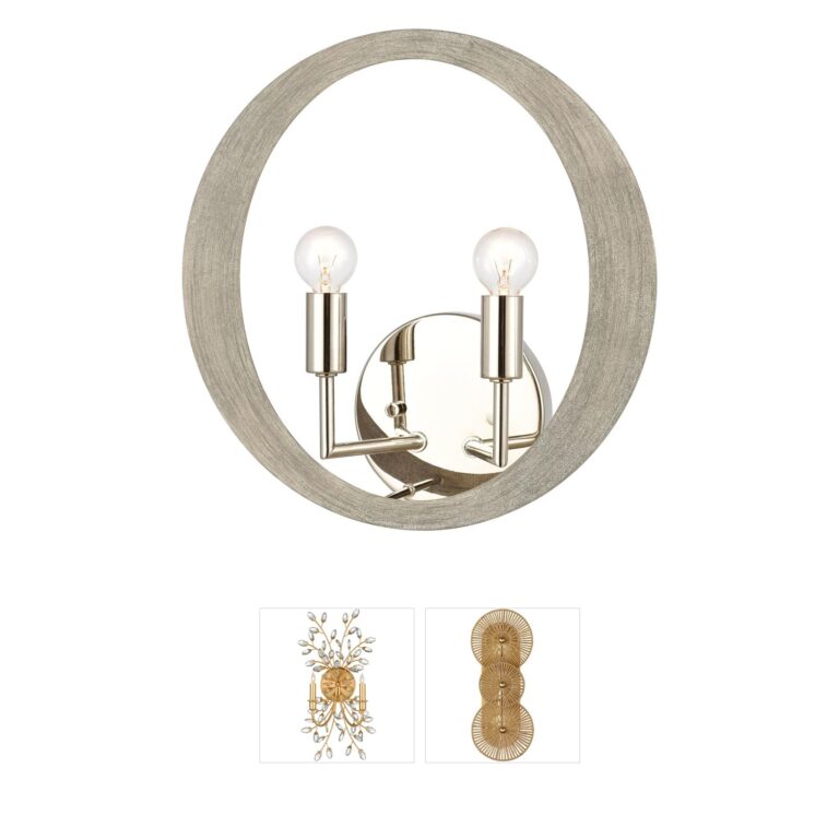 Atlas Lighting & Home Retro Rings Sandy Beechwood and Polished Nickel 2-Light Wall Sconce