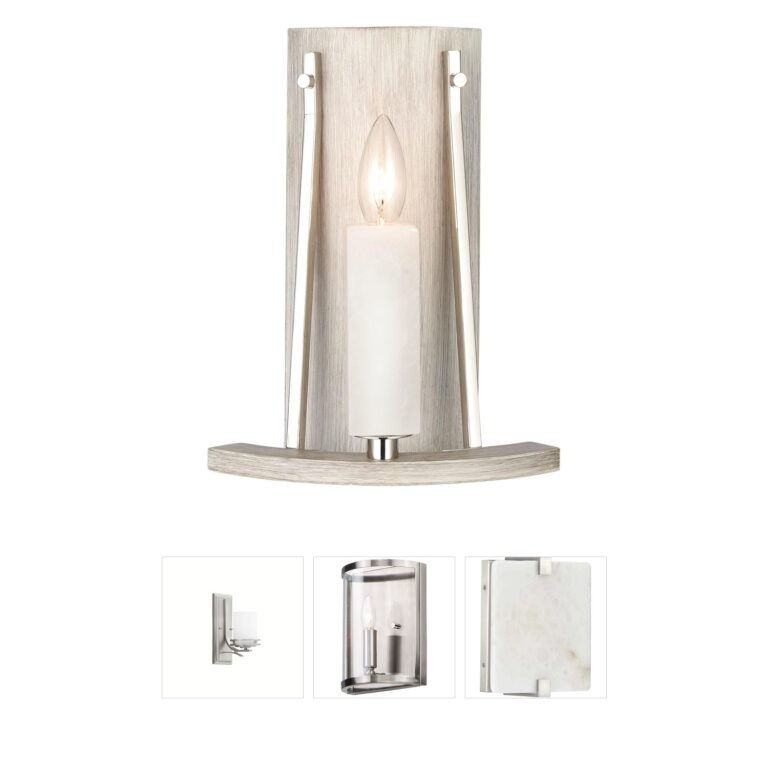 Atlas Lighting & Home White Stone Polished Nickel and Sunbleached Oak Wall Sconce