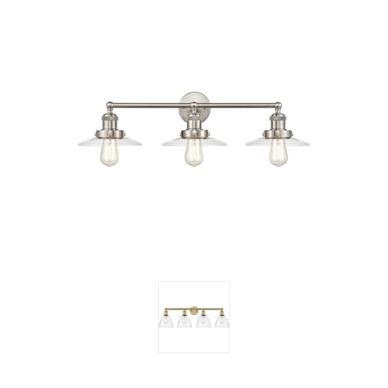Atlas Lighting & Home English Pub 28-Inch 3-Light Satin Nickel and Clear Glass Vanity Light