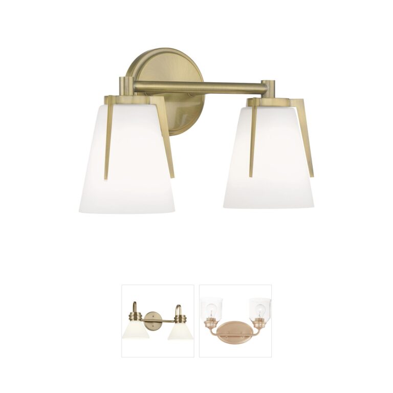 Atlas Lighting & Home Allure Antique Brass 2-Light Vanity Light with Matte Opal Glass