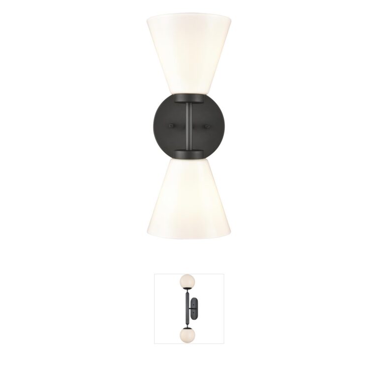 Atlas Lighting & Home Houghton 2-Light Matte Black Vanity Sconce with Opal Glass