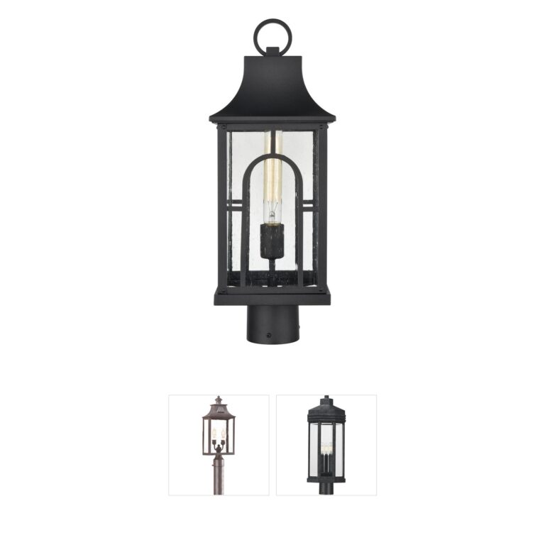 Atlas Lighting & Home Triumph Textured Black Seeded Glass Outdoor Post Lantern