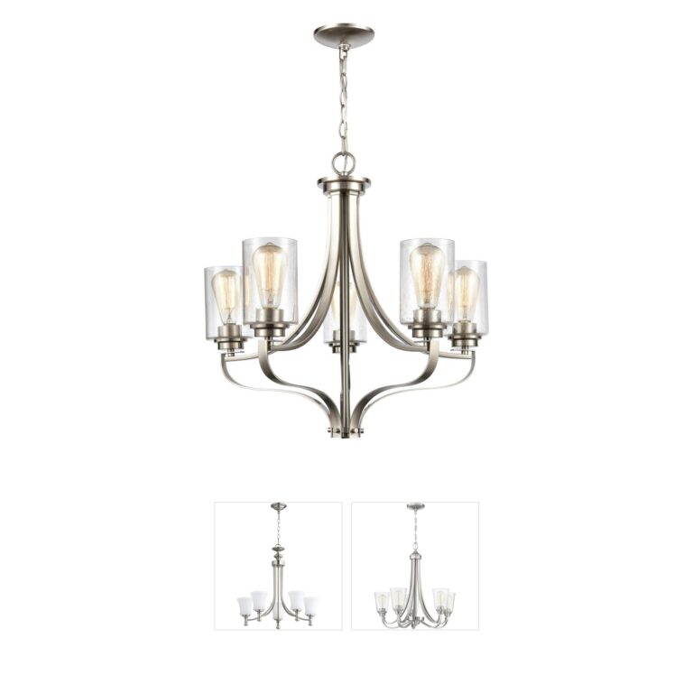 Atlas Lighting & Home Market Square 5-Light Brushed Nickel Chandelier with Seeded Glass