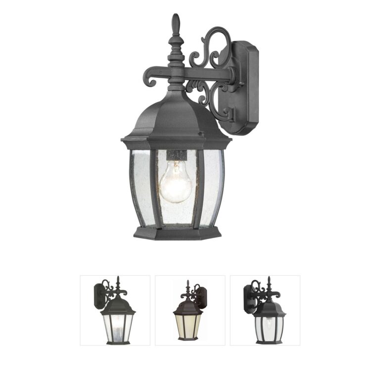 Atlas Lighting & Home Covington 16-Inch Black Seeded Glass Outdoor Wall Lantern