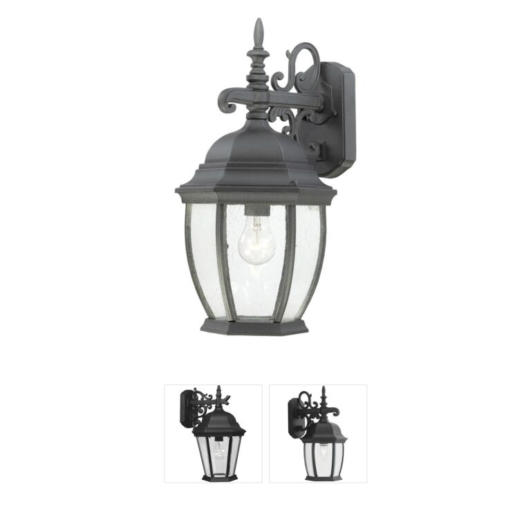 Atlas Lighting & Home Covington 18-Inch Black Seeded Glass Outdoor Wall Lantern