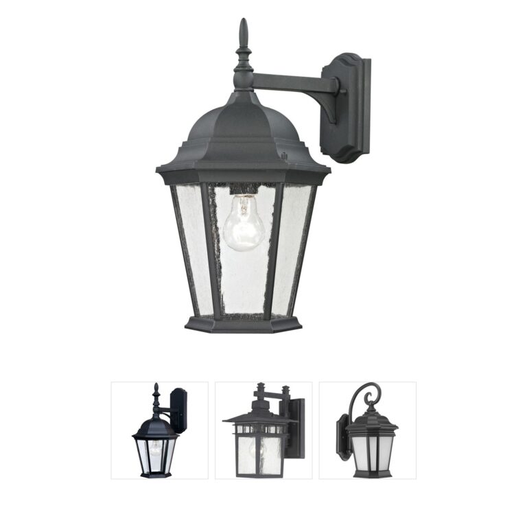 Atlas Lighting & Home Temple Hill Matte Black Outdoor Wall Lantern with Seeded Glass