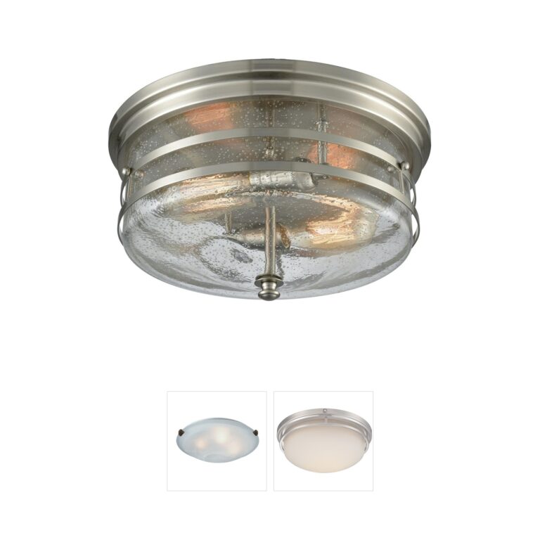 Atlas Lighting & Home Port O'Connor 14-Inch Satin Nickel Seeded Glass Flush Mount