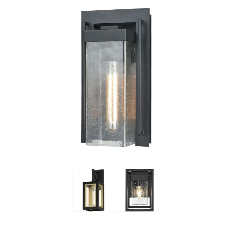 Atlas Lighting & Home Overton Matte Black Seeded Glass Outdoor Wall Sconce