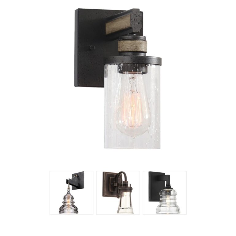 Atlas Lighting & Home Beaufort 1-Light Sconce in Anvil Iron and Seeded Glass