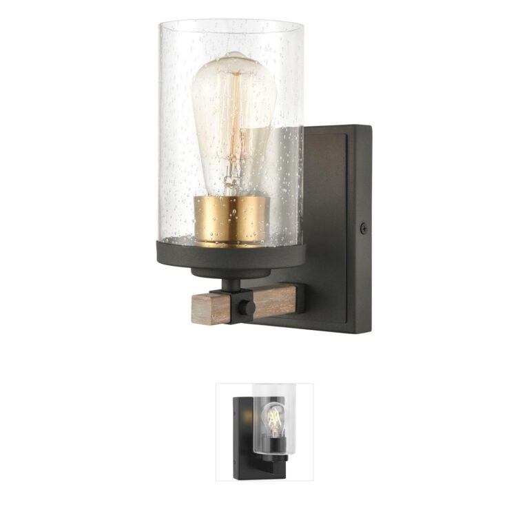 Atlas Lighting & Home Geringer Steel Sconce with Seeded Glass and Burnished Brass Accents