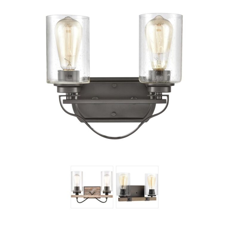 Atlas Lighting & Home Market Square 2-Light Steel Vanity Light with Seeded Glass