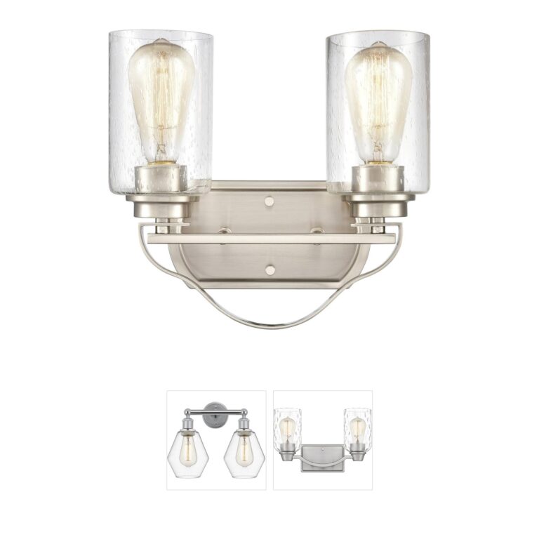 Atlas Lighting & Home Market Square 2-Light Brushed Nickel Vanity with Seeded Glass