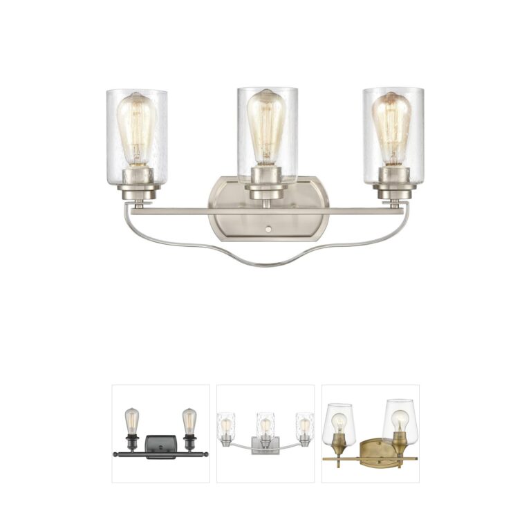 Atlas Lighting & Home Market Square 3-Light Steel Vanity Light with Seeded Glass