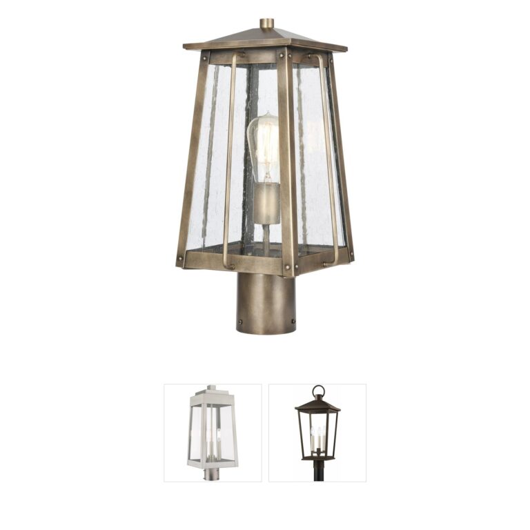 Atlas Lighting & Home Kirkdale 17-Inch Vintage Brass Outdoor Post Light with Seeded Glass